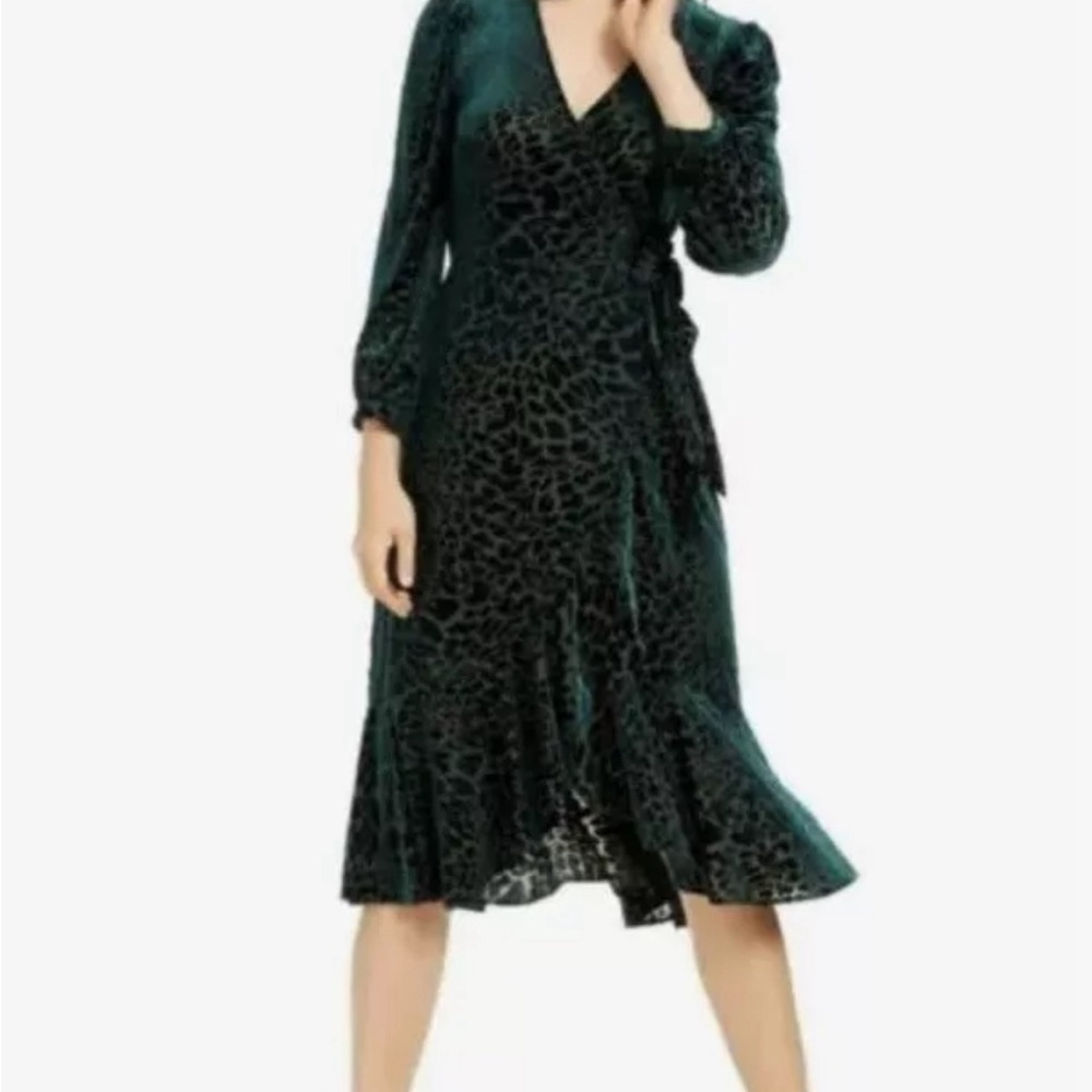Calvin Klein Burnout Velvet Dress Size 6 Emerald Green Leopard Animal Print